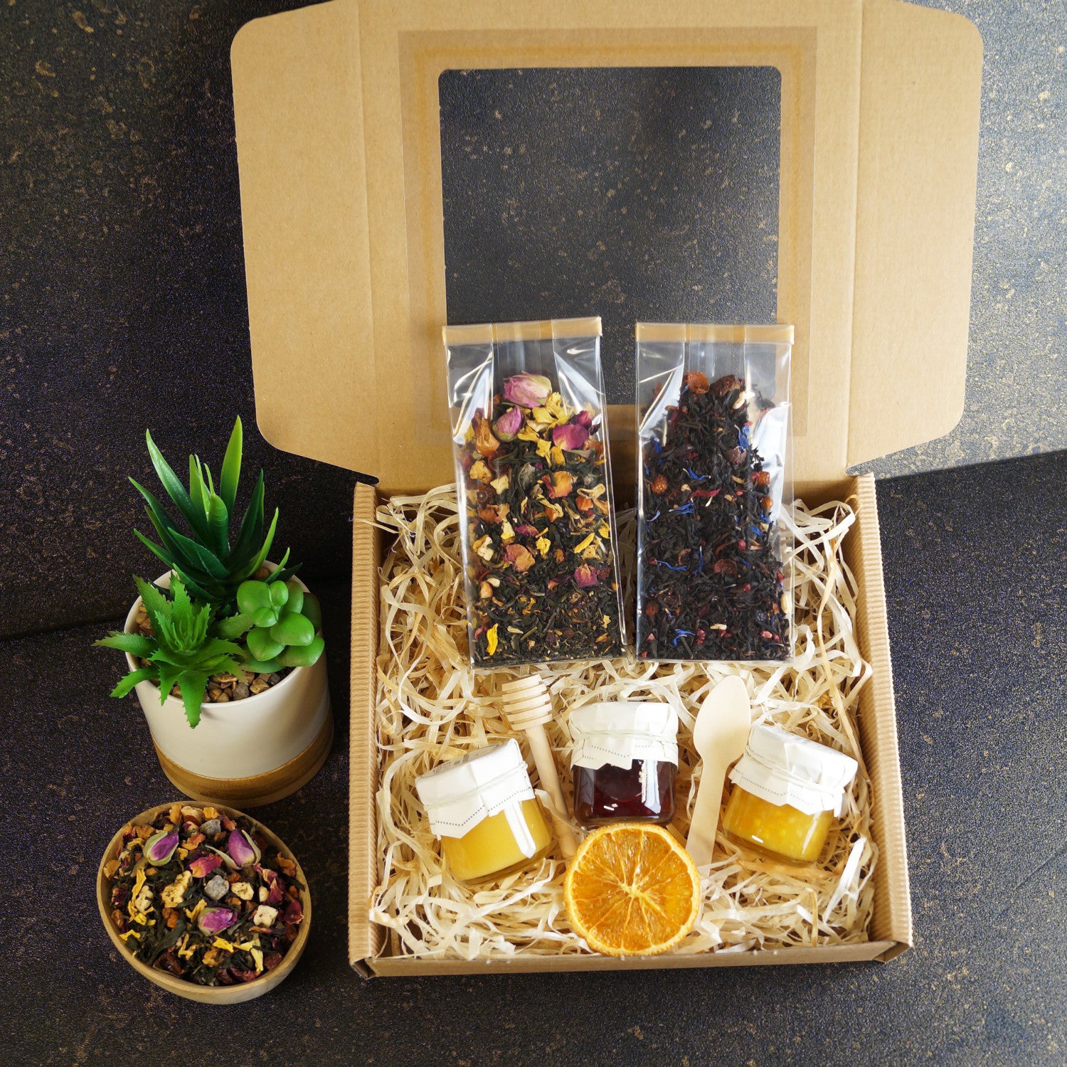 Tea gift set for grandma with honey - premium herbal tea and honey