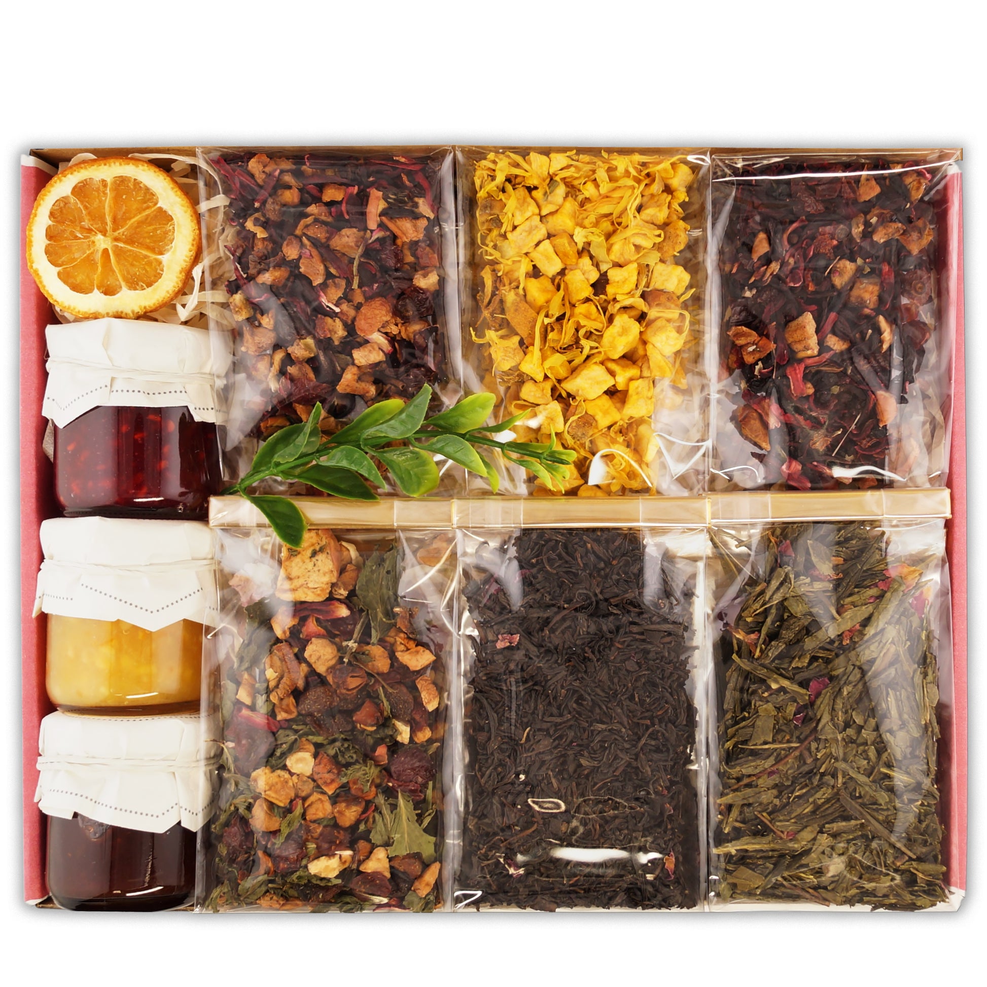 Tea gift set for grandma with assorted sweets and herbal tea selection