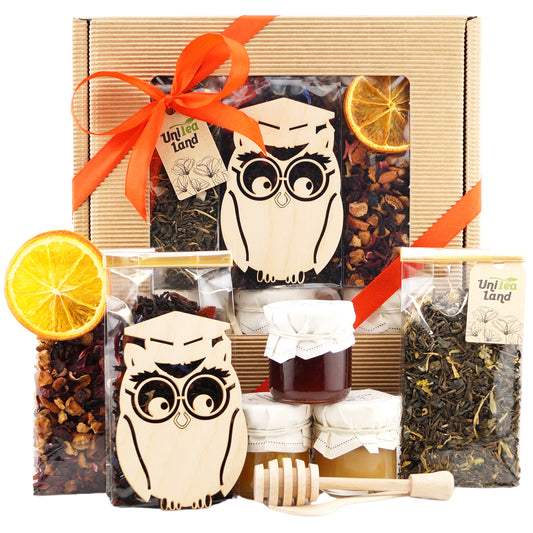 Tea and sweets gift set in decorative tree-shaped box – unique gift idea for teacher appreciation, daycare or end of year present