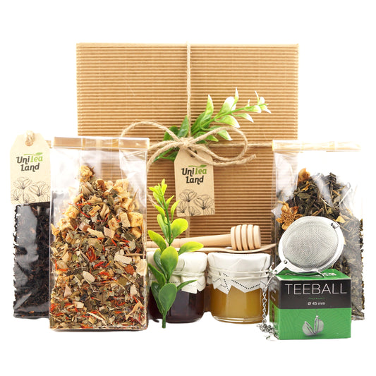 Premium tea gift set with teapot, honey, and sweets – perfect gift for mom or grandma