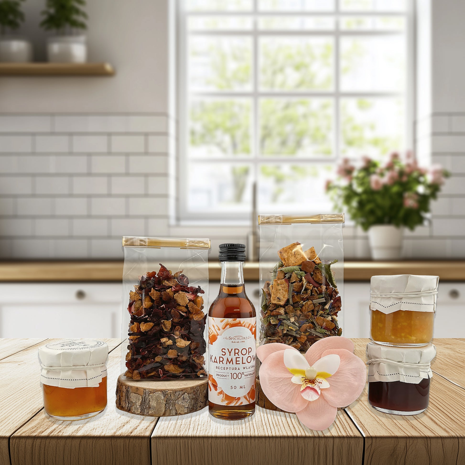 Tea set for two with loose leaf tea, honey, and jam – unique Valentine's Day gift
