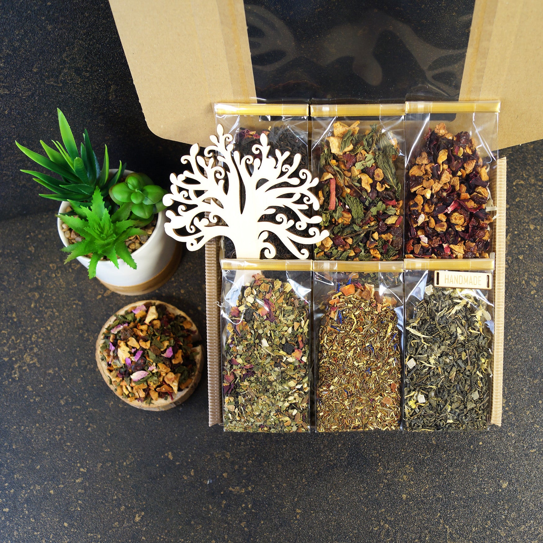 Close-up view of organic tea set box, perfect for tea lovers