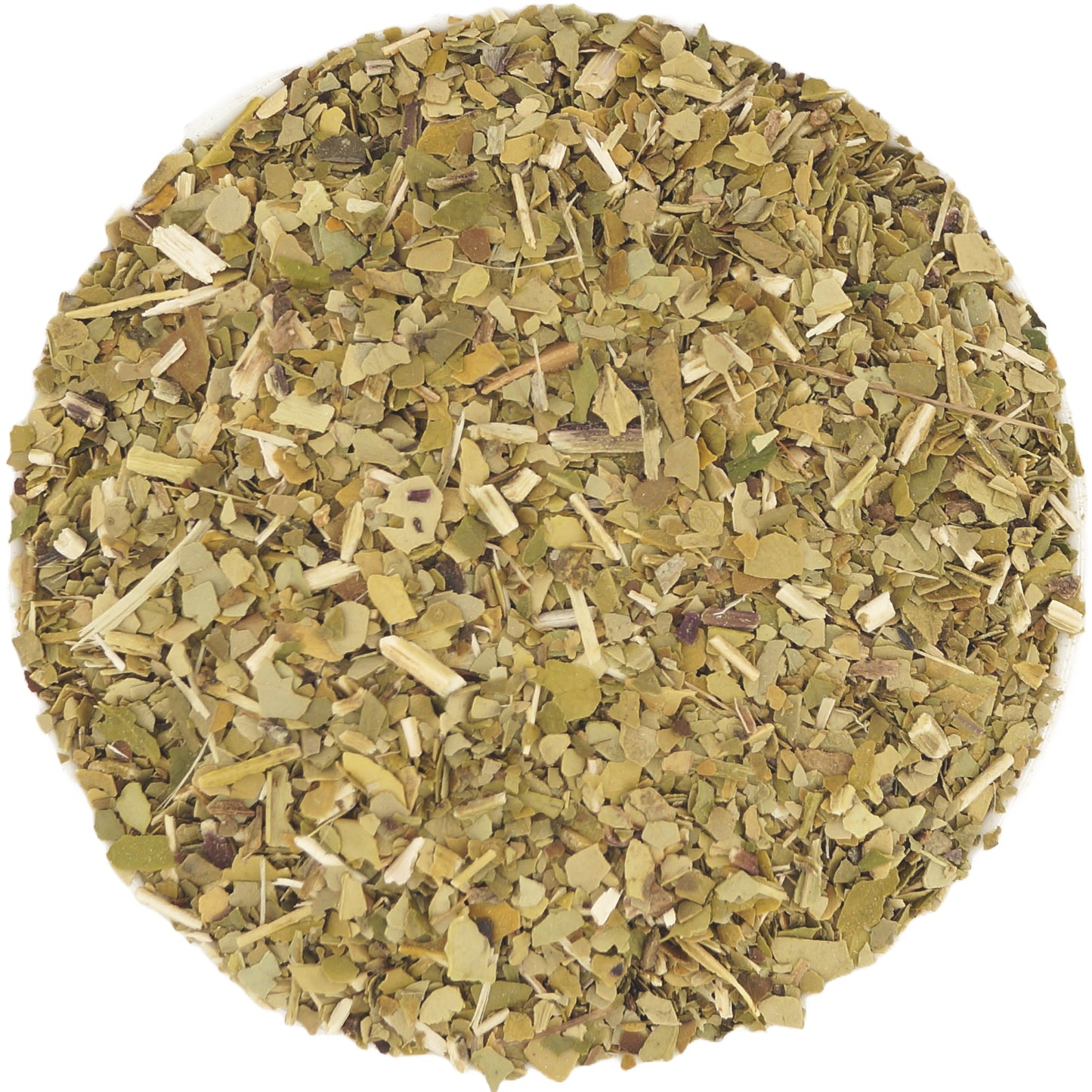 Close-up of yerba mate green tea leaves, showcasing their rich texture and vibrant green color