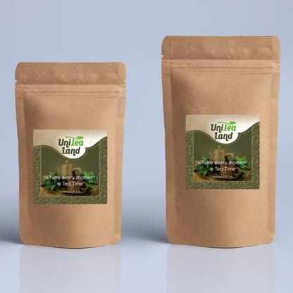 Eco-friendly packaging of yerba mate green tea in loose leaf form for a refreshing brew